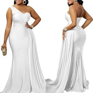 Cutubly Women's White Wrap Front Sexy Cross Tie Maxi Dress 2XL
